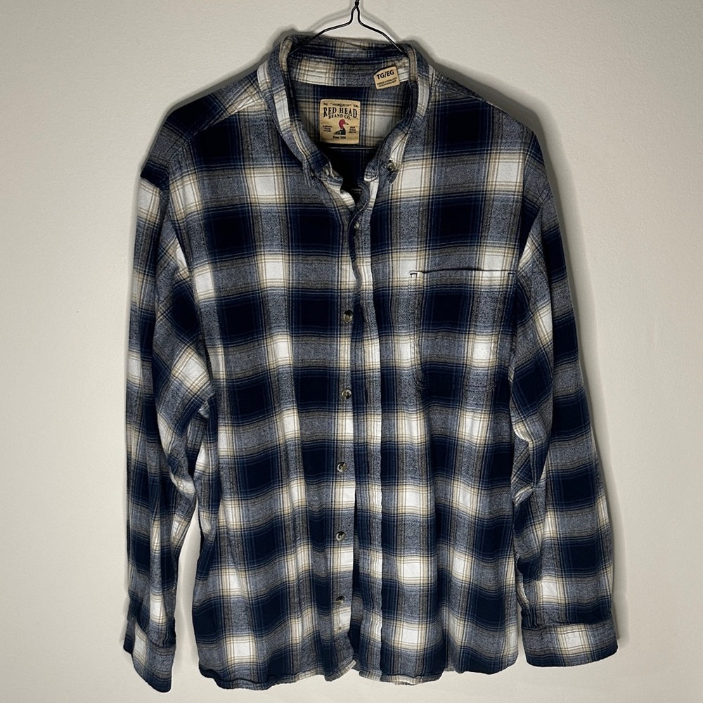 RedHead Men's Navy and White Plaid Shirt